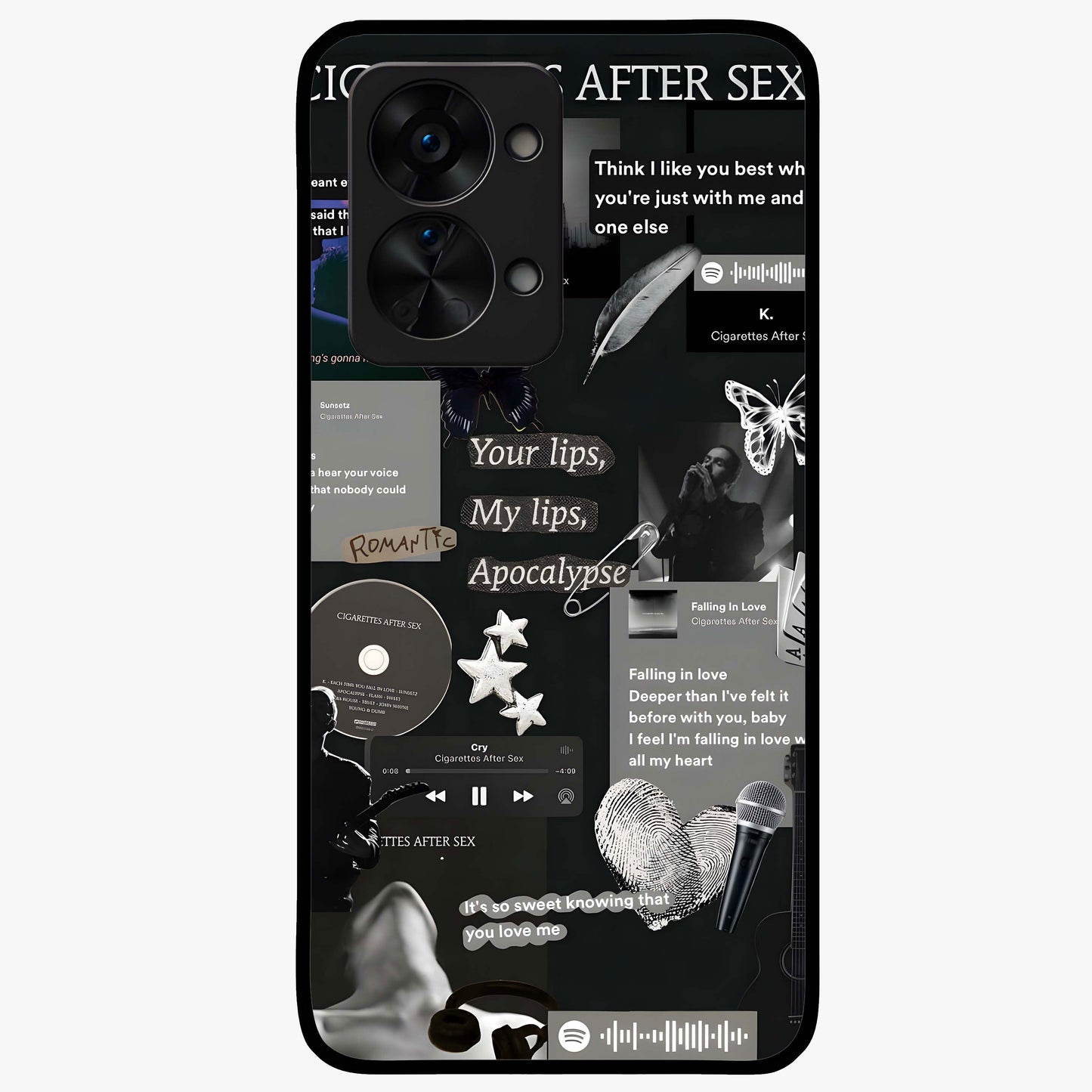 Midnight Love Glass Case for 1+Nord 2T romantic front view featuring subtle love inspired artwork in dark tones