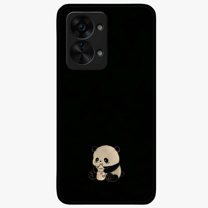 Midnight Panda Love Glass Case for 1+Nord 2T adorable front view featuring cute panda artwork on dark background