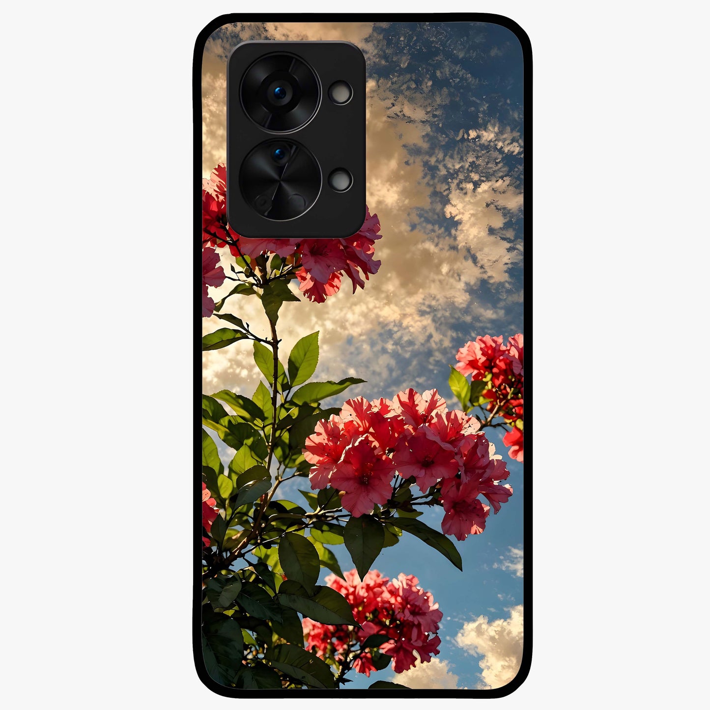 Moonlit Blossom Charm Glass Case for 1+Nord 2T elegant front view featuring floral artwork under soft moonlight tones