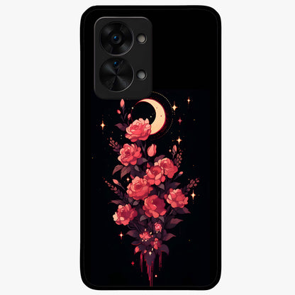 Moonlit Floral Elegance Glass Case for 1+Nord 2T graceful front view featuring sophisticated floral artwork on dark backdrop