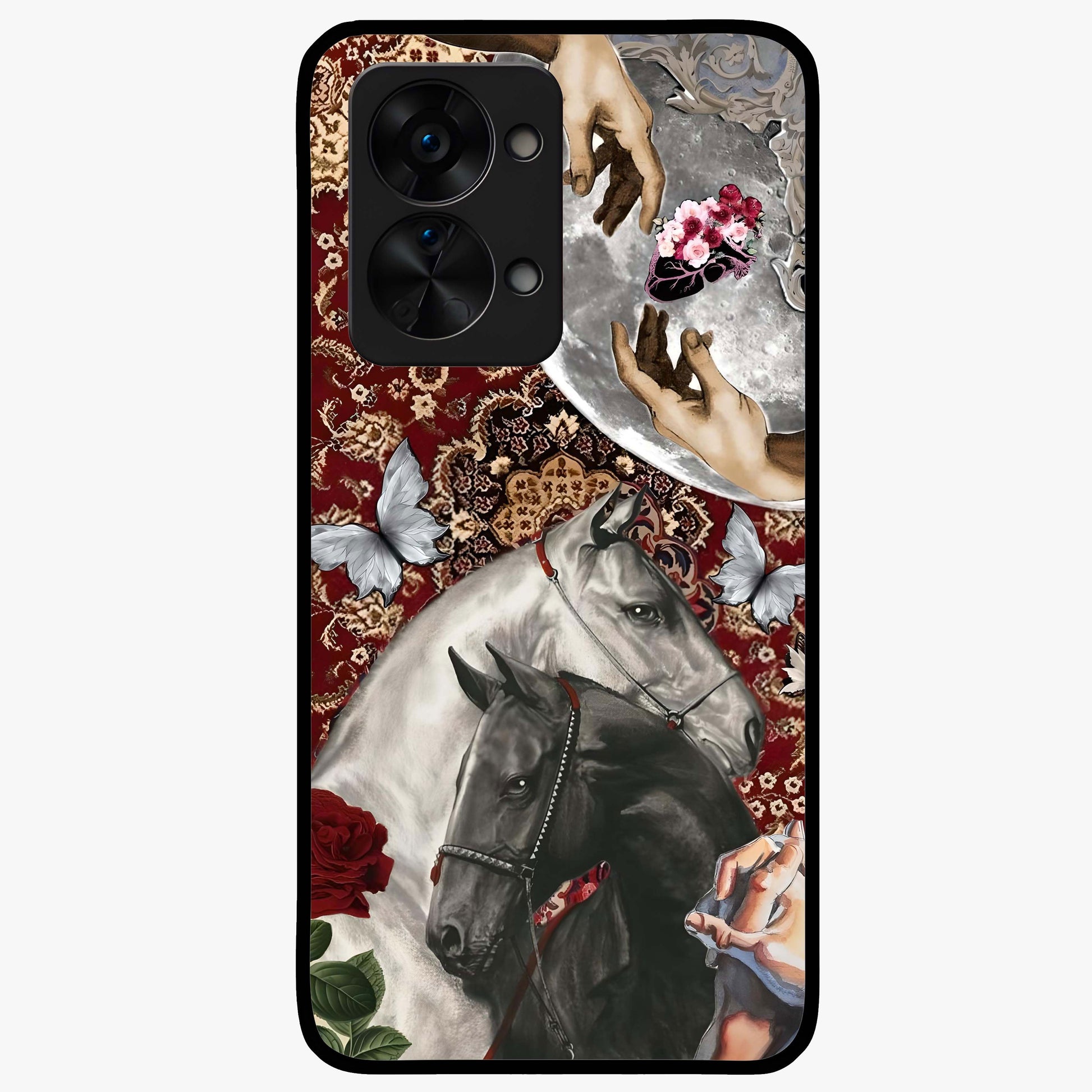 Moonlit Royal Stallion Glass Case for 1+Nord 2T majestic front view featuring horse artwork under glowing moonlight