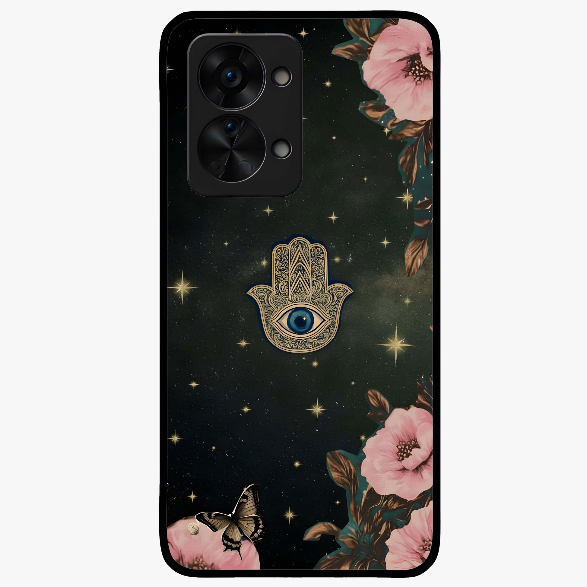 Mystic Bloom Protection Glass Case for 1+Nord 2T artistic front view featuring floral artwork with protective mystic elements