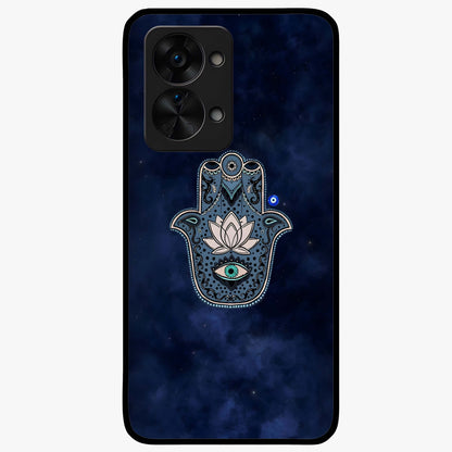 Mystic Calm Shield Glass Case for 1+Nord 2T serene front view featuring symbolic shield artwork in calming tones