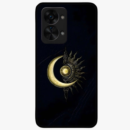 Mystic Lunar Flame Glass Case for 1+Nord 2T striking front view featuring moon and flame inspired artwork
