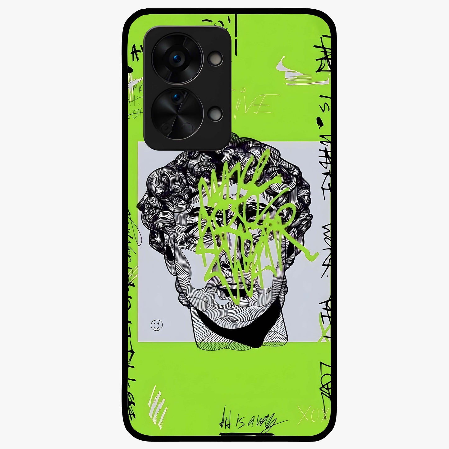 Neo Graffiti Rebellion Glass Case for 1+Nord 2T edgy front view featuring bold graffiti style artwork