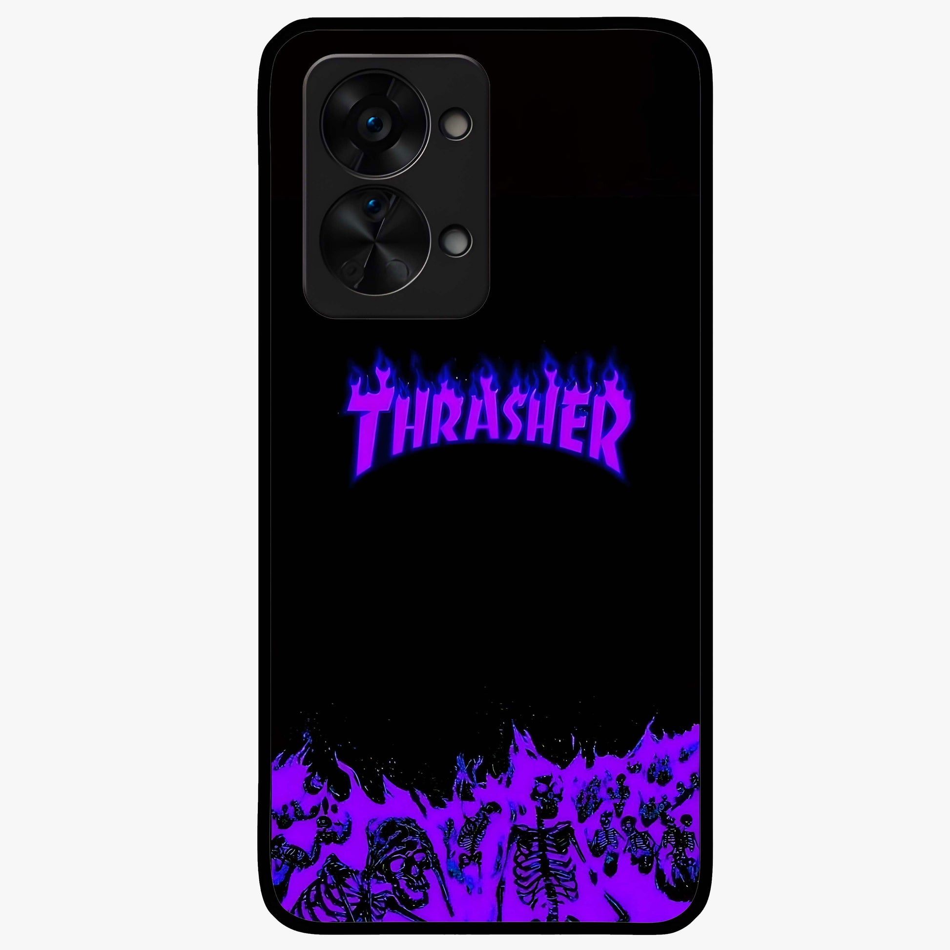 Neon Flame Riot Glass Case for 1+Nord 2T intense front view featuring blazing neon flame artwork