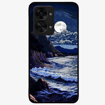 Night Moon Scenery Pattern Glass Case for 1+Nord 2T serene front view featuring moonlit landscape pattern artwork