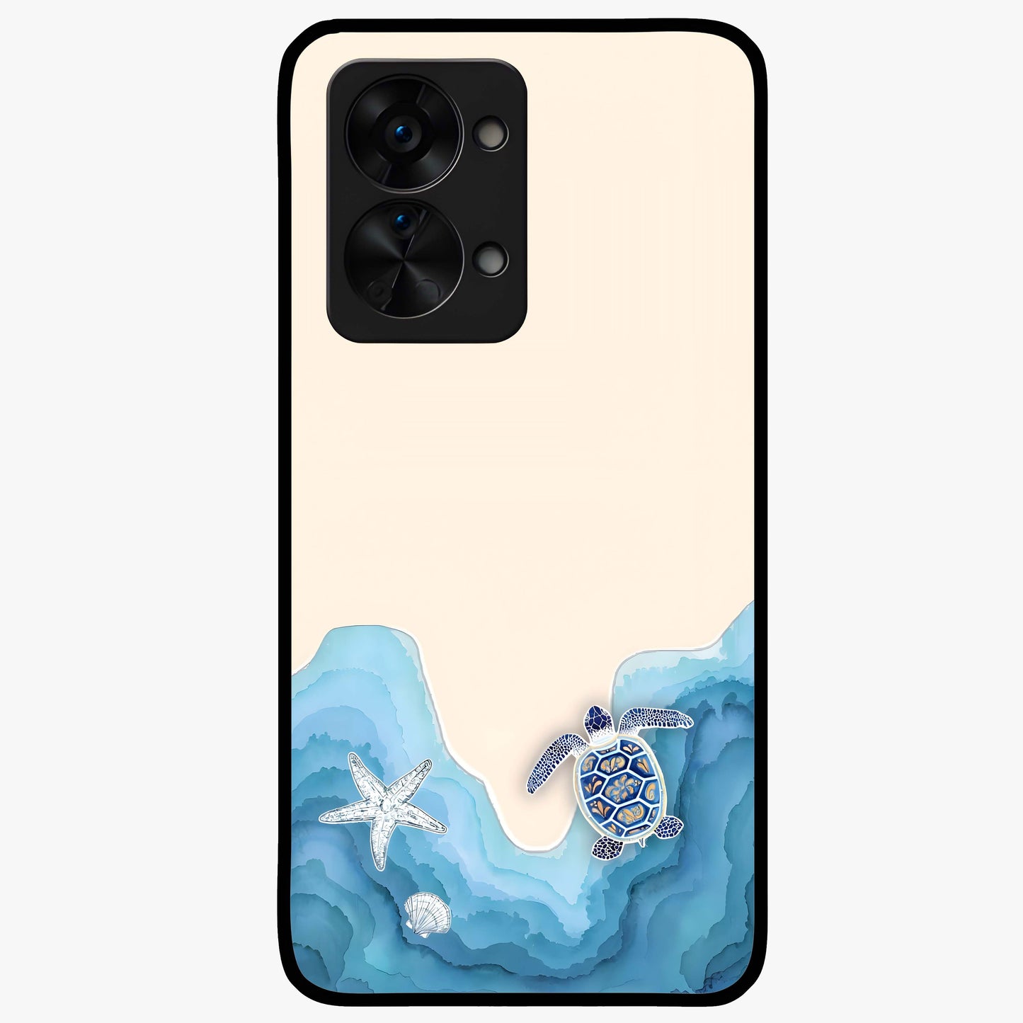 Ocean Drift Turtle Glass Case for 1+Nord 2T serene front view featuring sea turtle artwork in calming ocean tones