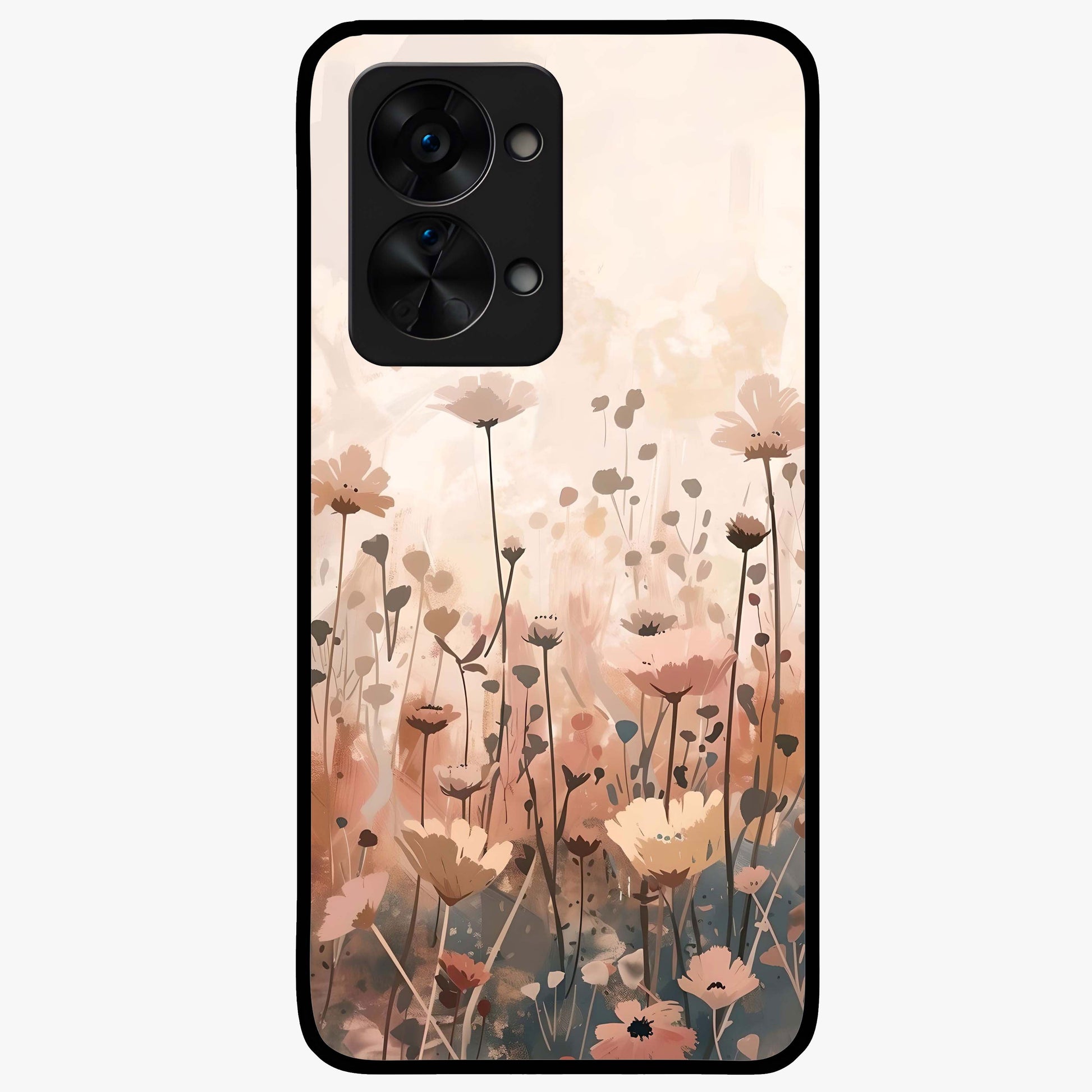 Pastel Wildflowers Glass Case for 1+Nord 2T cheerful front view featuring colorful wildflower artwork in pastel tones