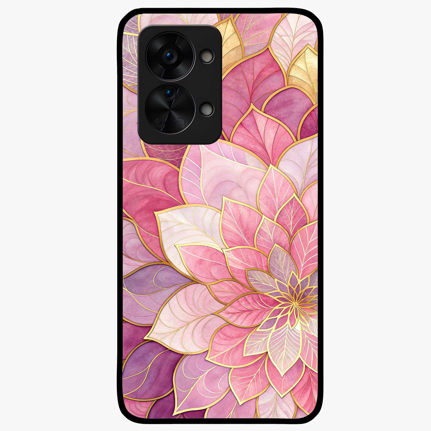 Petal Luxe Bloom Glass Case for 1+Nord 2T luxurious front view featuring refined floral artwork with rich tones