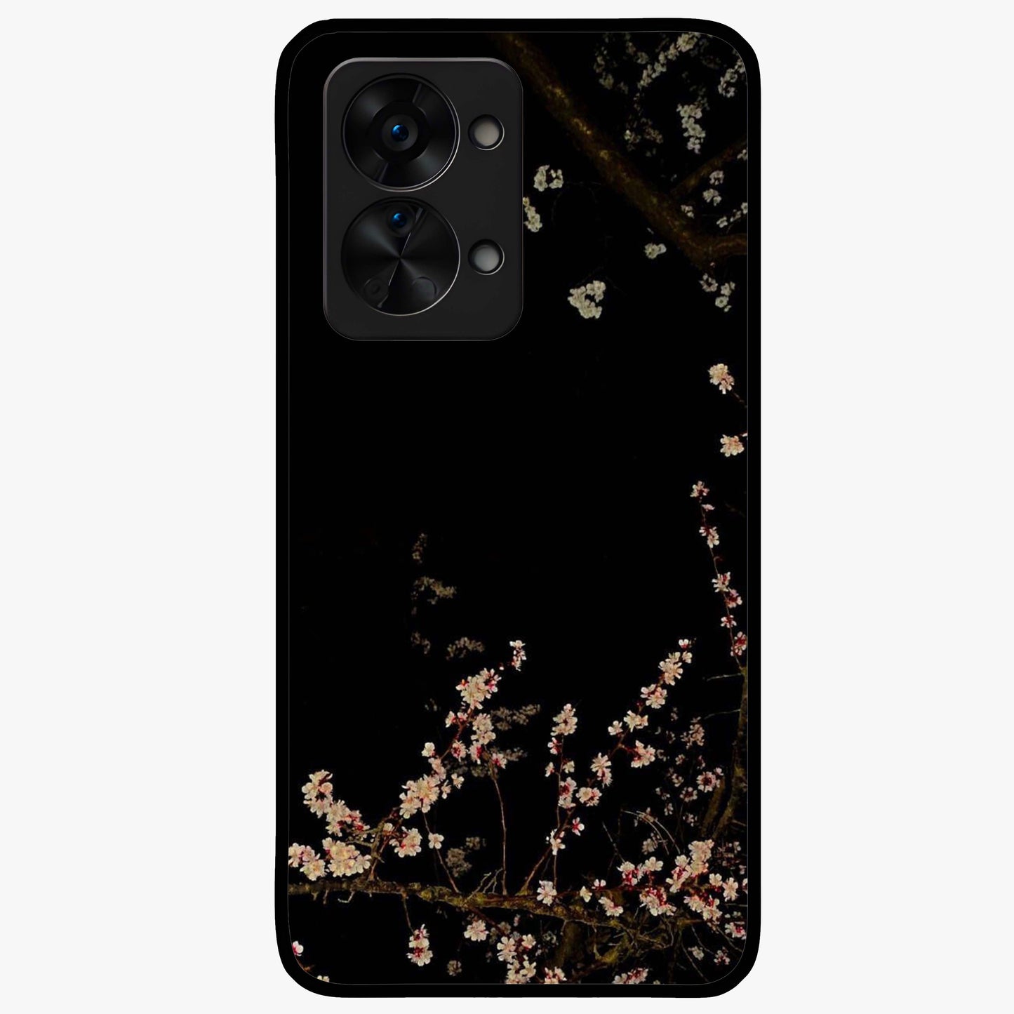 Petal Moon Light With Custom Name Glass Case for 1+Nord 2T graceful front view featuring floral artwork under moonlight with personalized name design