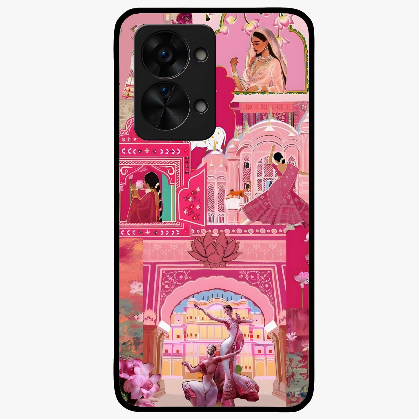 Pink Palace Muse Glass Case for 1+Nord 2T elegant front view featuring palace inspired artwork in soft pink hues