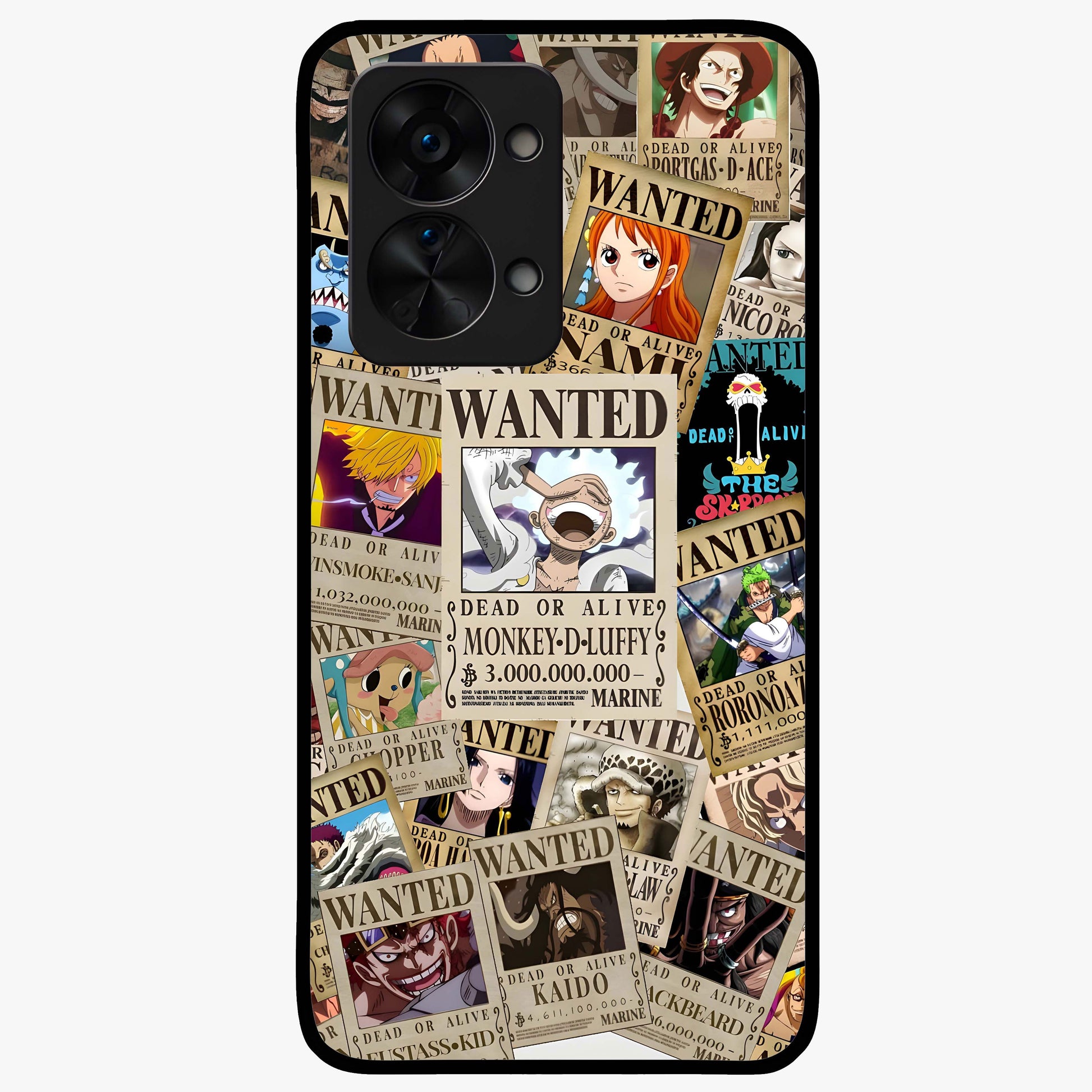 Pirate Wanted Legends Glass Case for 1+Nord 2T bold front view featuring legendary pirate themed artwork