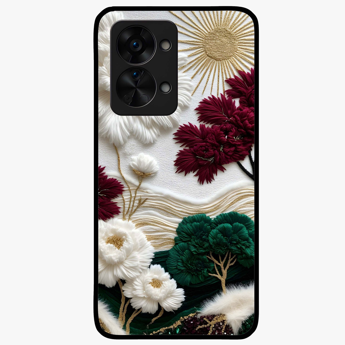 Radiant Bloom Elegance Glass Case for 1+Nord 2T elegant front view featuring luminous floral artwork