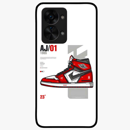 Retro Sneaker Blueprint Glass Case for 1+Nord 2T bold front view featuring sneaker blueprint style artwork
