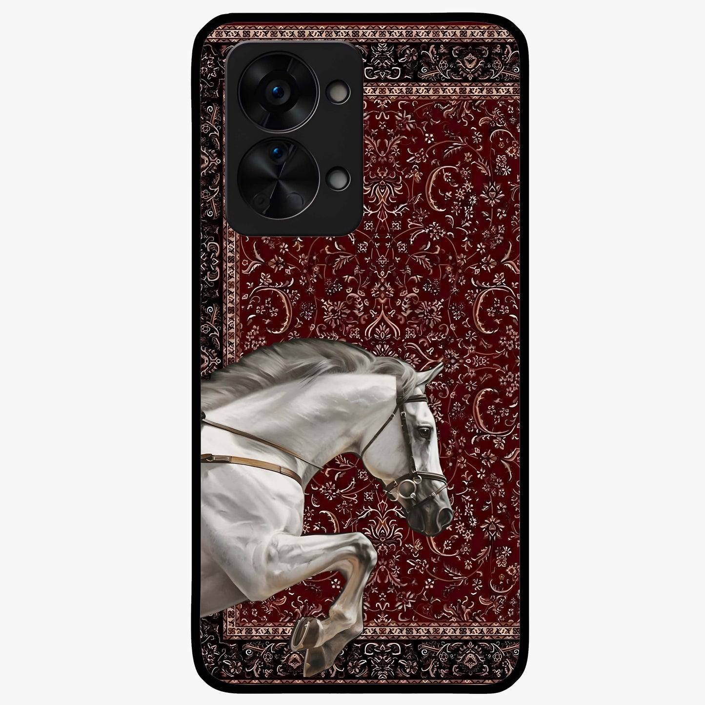 Royal Rider Tapestry Glass Case for 1+Nord 2T majestic front view featuring rider artwork in tapestry style