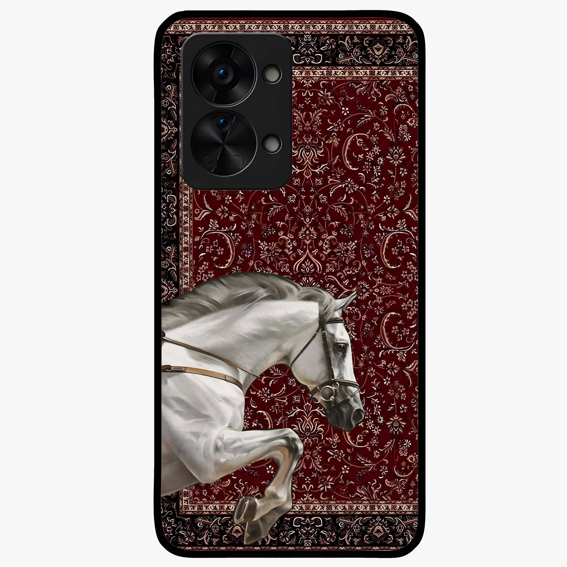 Royal Rider Tapestry Glass Case for 1+Nord 2T majestic front view featuring rider artwork in tapestry style