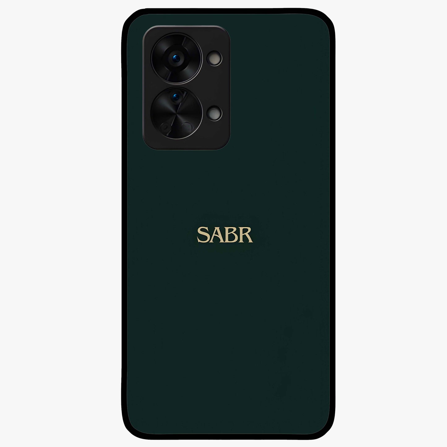 Sabr Minimal Patience Glass Case for 1+Nord 2T clean front view featuring minimalist typography artwork