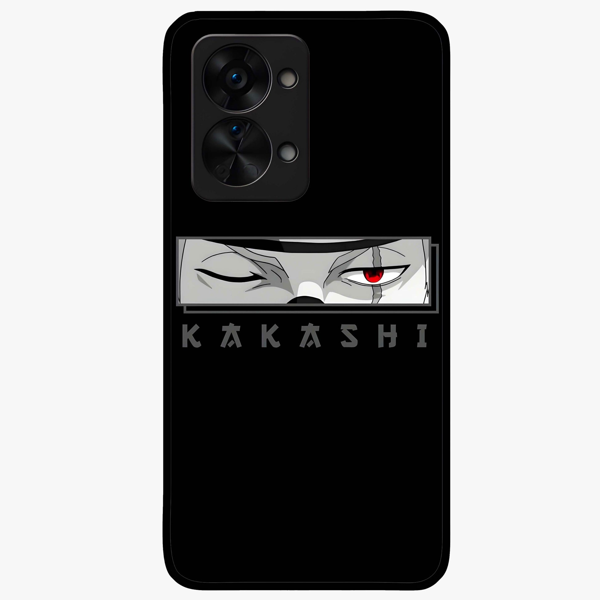 Scarlet Ninja Gaze Glass Case for 1+Nord 2T striking front view featuring ninja inspired artwork in crimson tones