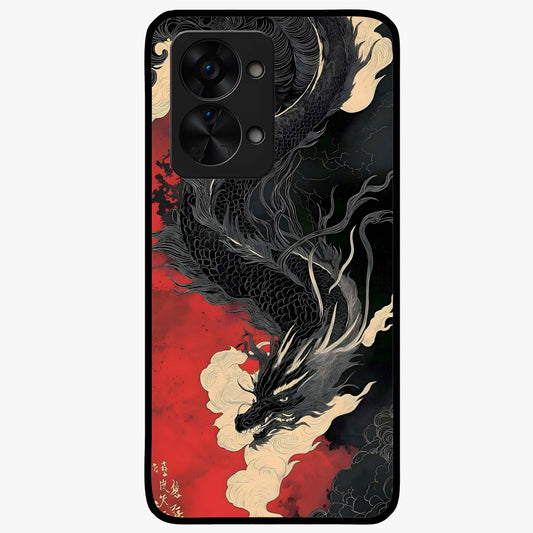 Shadow Dragon Fury Glass Case for 1+Nord 2T intense front view featuring fierce dragon artwork in dark tones