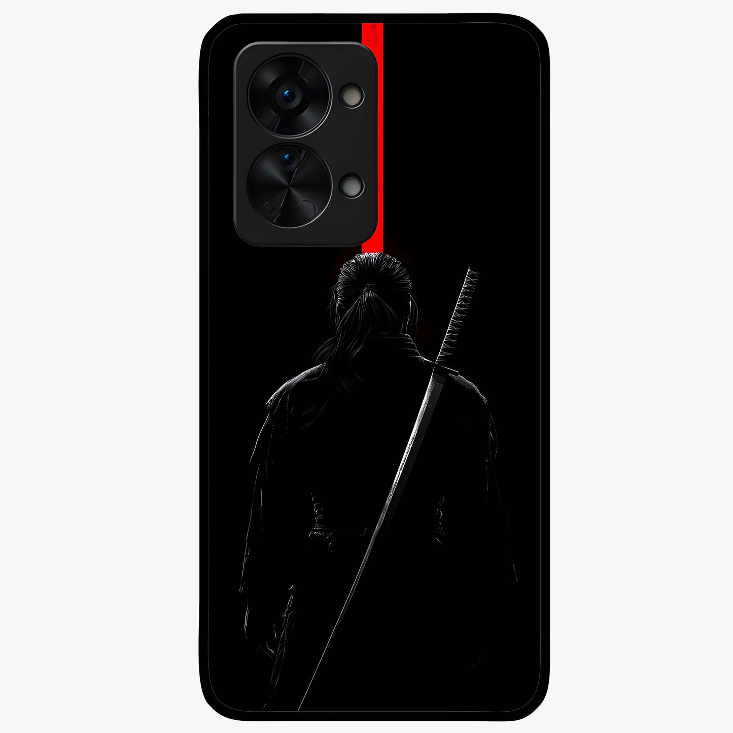 Silent Blade Resolve Glass Case for 1+Nord 2T bold front view featuring stealth warrior inspired artwork