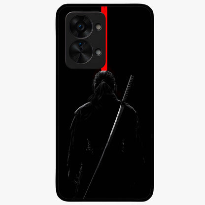 Silent Blade Resolve Glass Case for 1+Nord 2T bold front view featuring stealth warrior inspired artwork
