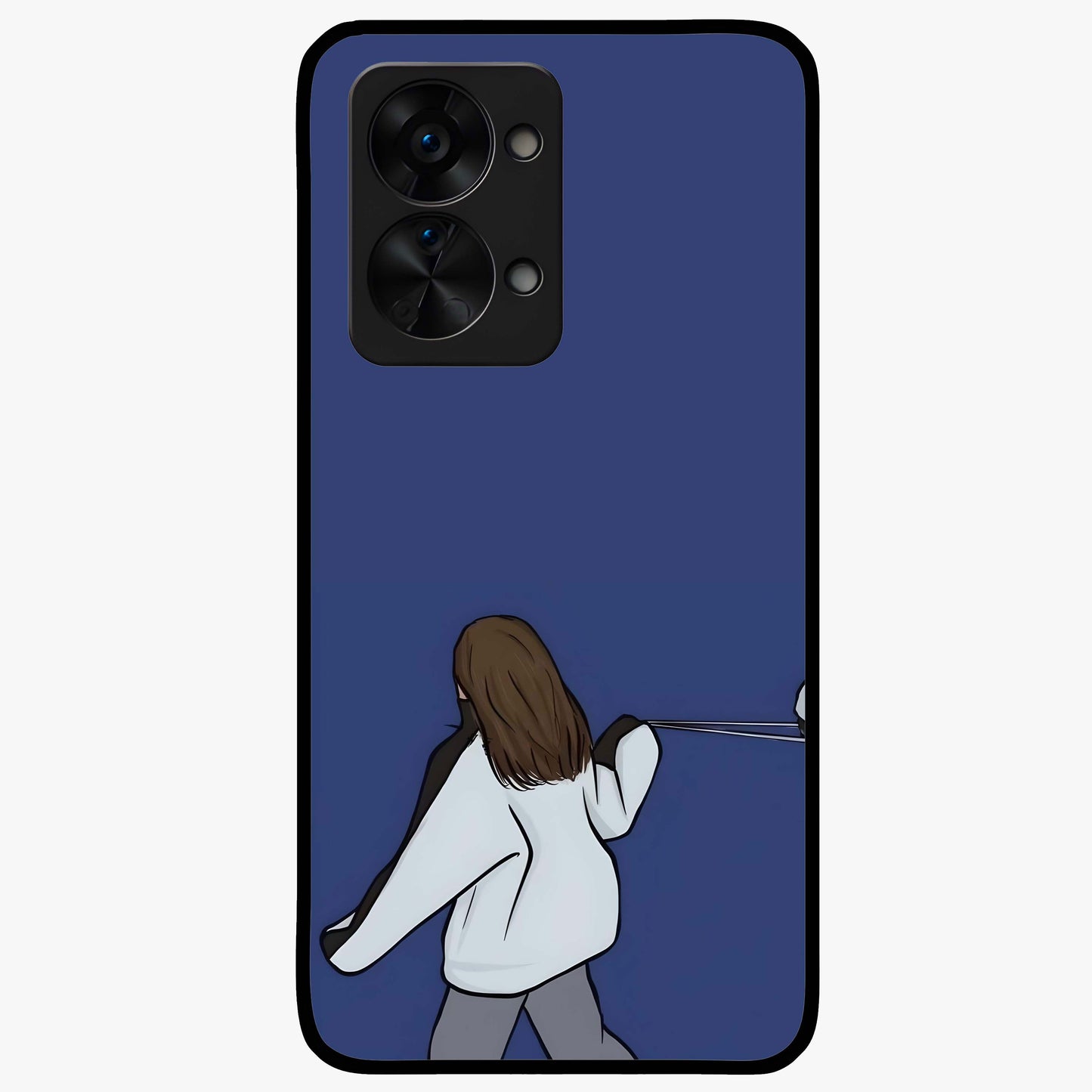 Silent Distance Love Glass Case for 1+Nord 2T emotional front view featuring romantic artwork in soft muted tones