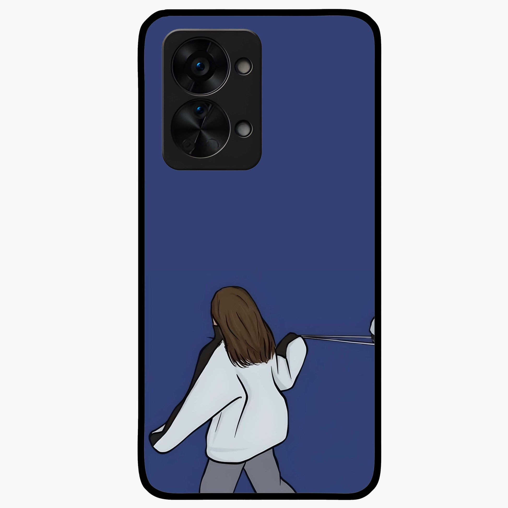 Silent Distance Love Glass Case for 1+Nord 2T emotional front view featuring romantic artwork in soft muted tones