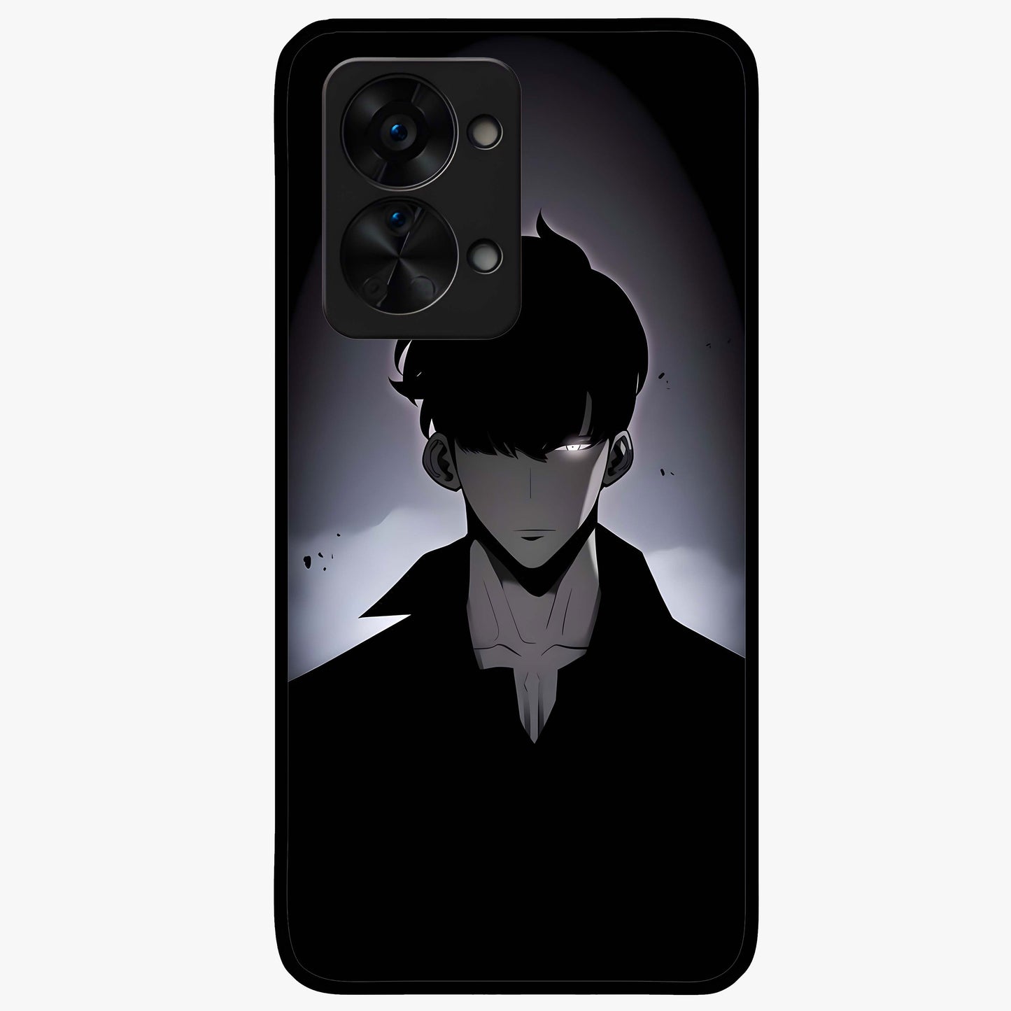 Silent Shadow Awakening Glass Case for 1+Nord 2T intense front view featuring dark warrior inspired artwork