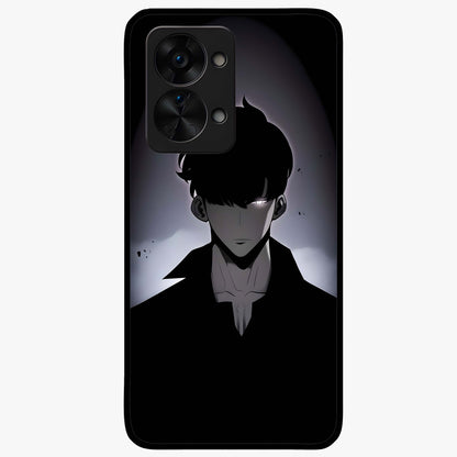 Silent Shadow Awakening Glass Case for 1+Nord 2T intense front view featuring dark warrior inspired artwork