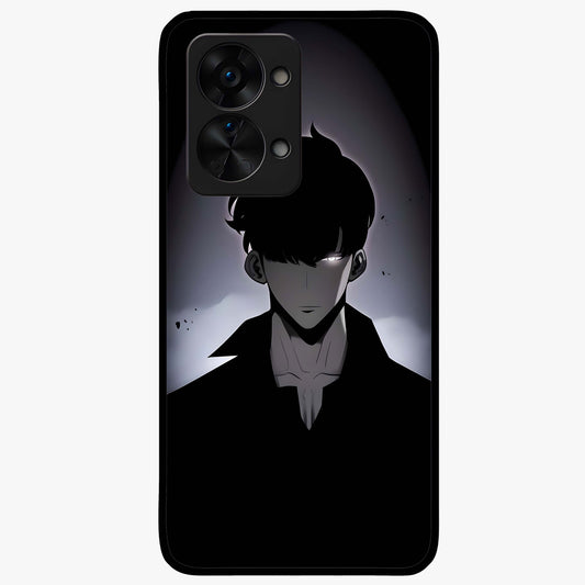 Silent Shadow Awakening Glass Case for 1+Nord 2T intense front view featuring dark warrior inspired artwork