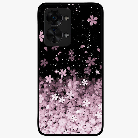 Small Starry Flowers Glass Case for 1+Nord 2T charming front view featuring tiny floral artwork with star accents