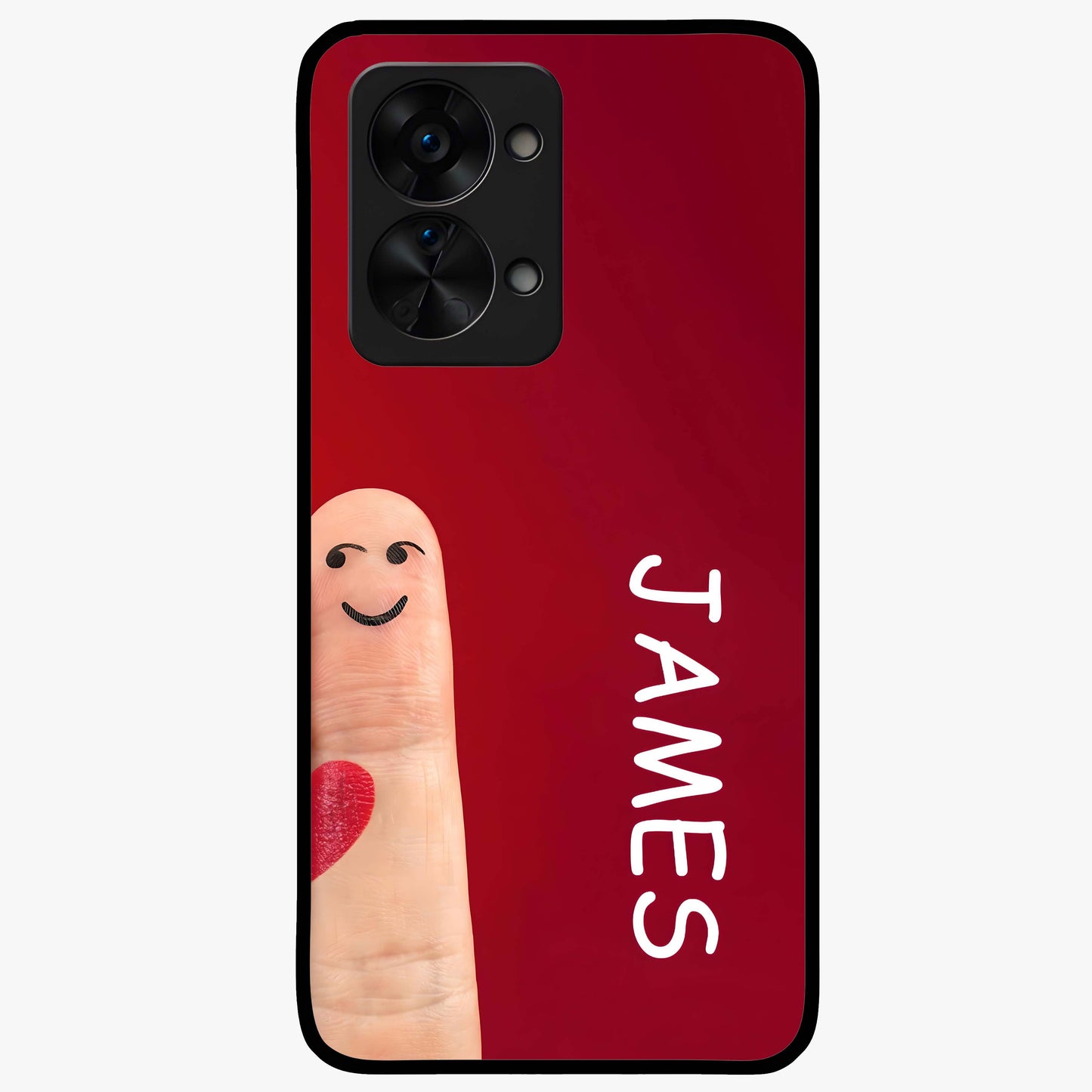 Smiling Heart Bond Glass Case for 1+Nord 2T cute front view featuring playful heart themed artwork