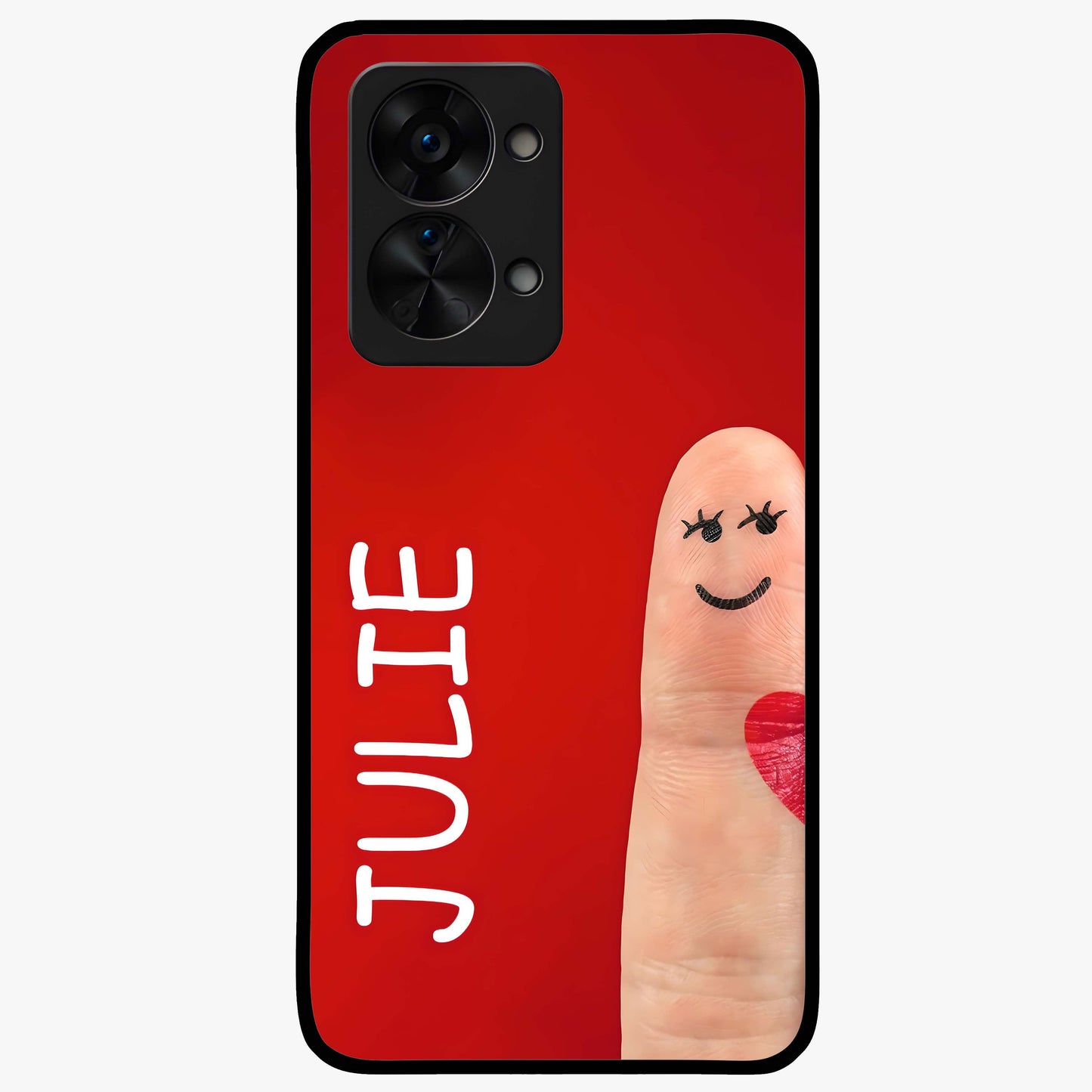 Smiling Love Sign Glass Case for 1+Nord 2T romantic front view featuring love sign inspired artwork