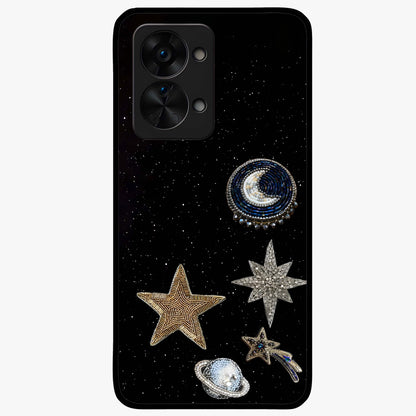 Starlit Cosmic Dreams Glass Case for 1+Nord 2T vibrant front view featuring galaxy inspired artistic artwork
