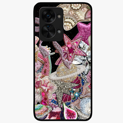 Starlit Jewel Dream Glass Case for 1+Nord 2T luxurious front view featuring jewel inspired artwork with star accents