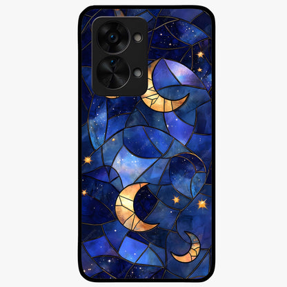 Starlit Sky Tapestry Glass Case for 1+Nord 2T elegant front view featuring starry sky artwork in tapestry style