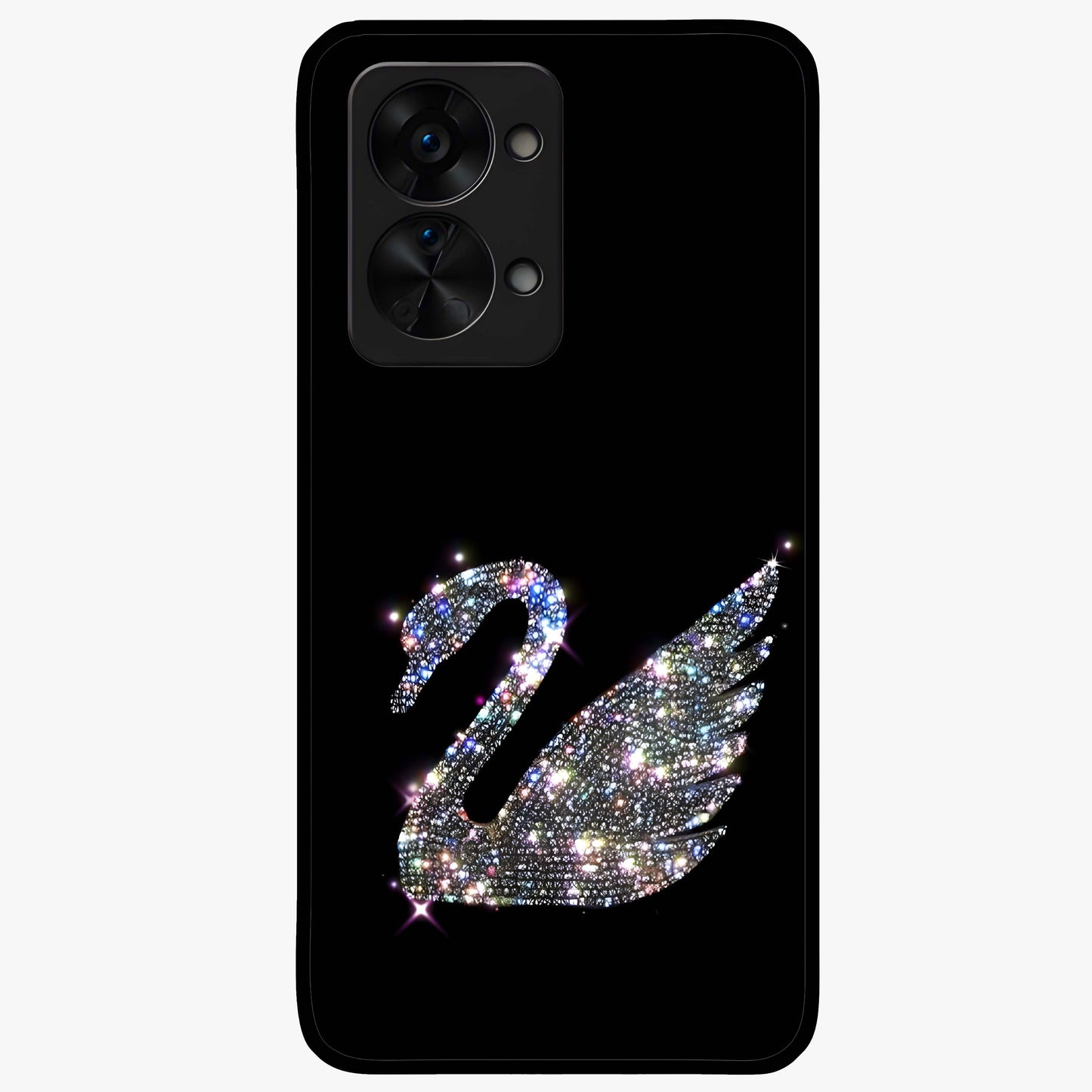 Starlit Swan Grace Glass Case for 1+Nord 2T graceful front view featuring swan artwork under shimmering night sky