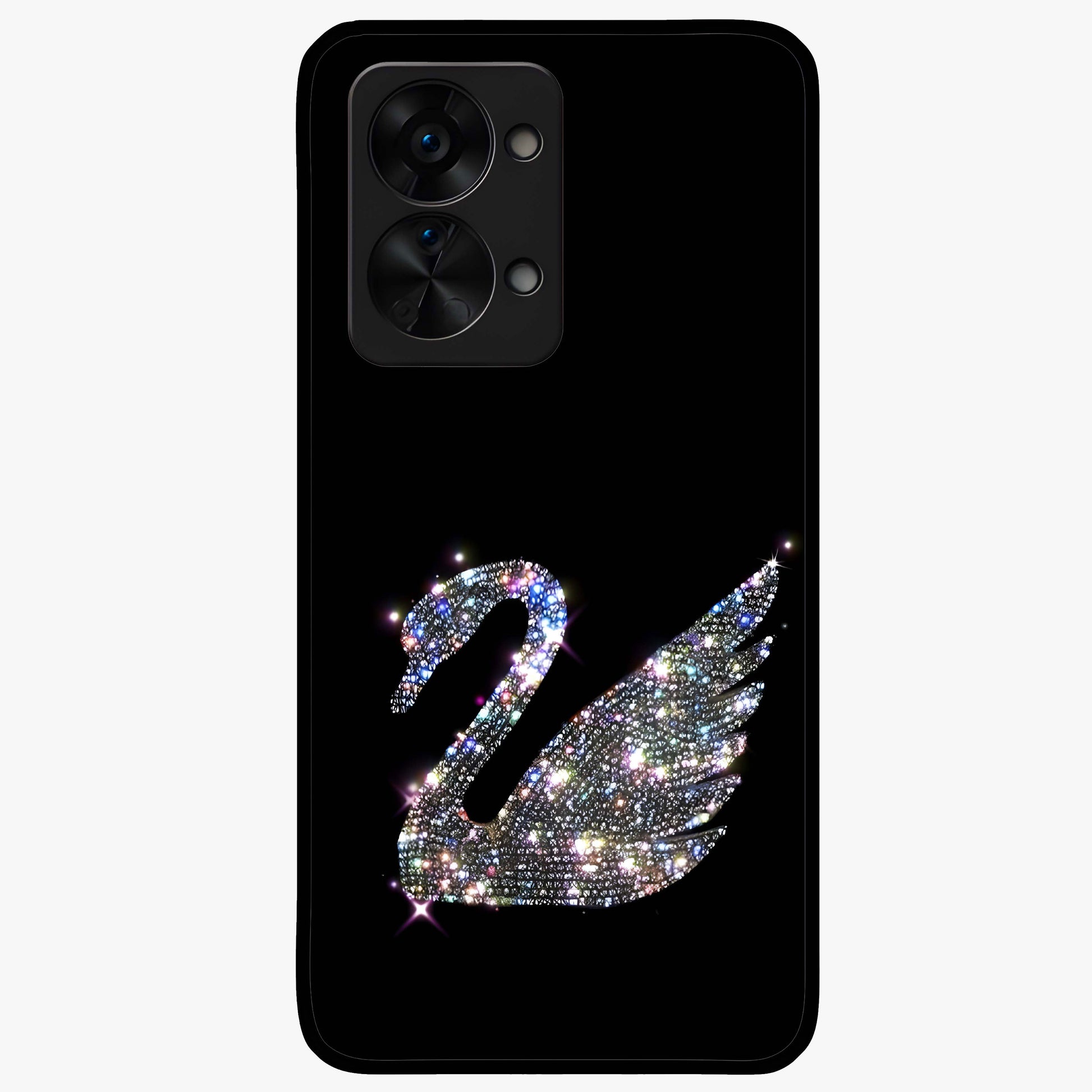 Starlit Swan Grace Glass Case for 1+Nord 2T graceful front view featuring swan artwork under shimmering night sky