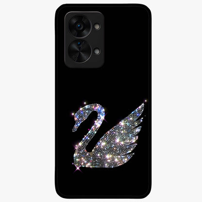 Starlit Swan Grace Glass Case for 1+Nord 2T graceful front view featuring swan artwork under shimmering night sky
