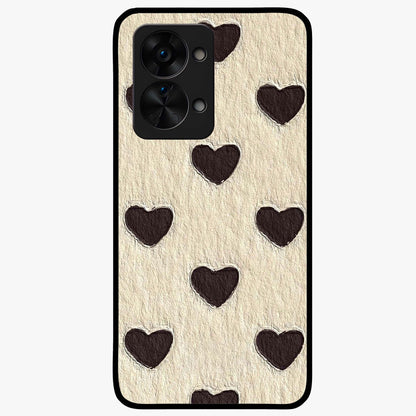 Textured Love Pattern Glass Case for 1+Nord 2T romantic front view featuring heart themed textured artwork