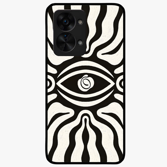 Trancewave Illusion Art Glass Case for 1+Nord 2T vibrant front view featuring abstract illusion inspired artwork