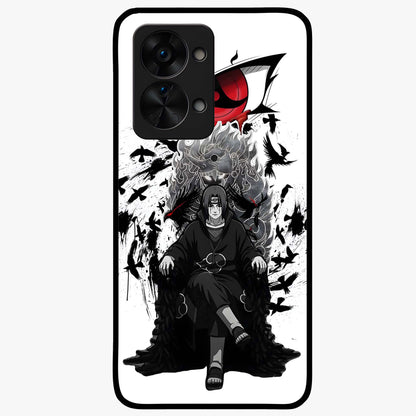 Uchiha Shadow Throne Glass Case for 1+Nord 2T intense front view featuring dark anime inspired throne artwork