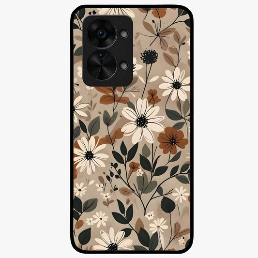 Vector Flowers Glass Case for 1+Nord 2T clean front view featuring sharp vector style floral artwork