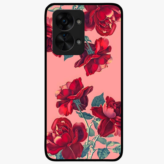 Vintage Rose Beauty Glass Case for 1+Nord 2T elegant front view featuring classic rose artwork in muted vintage tones