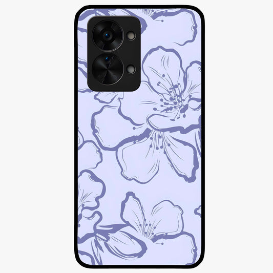 Violet Sketch Garden Glass Case for 1+Nord 2T artistic front view featuring floral sketch artwork in violet tones