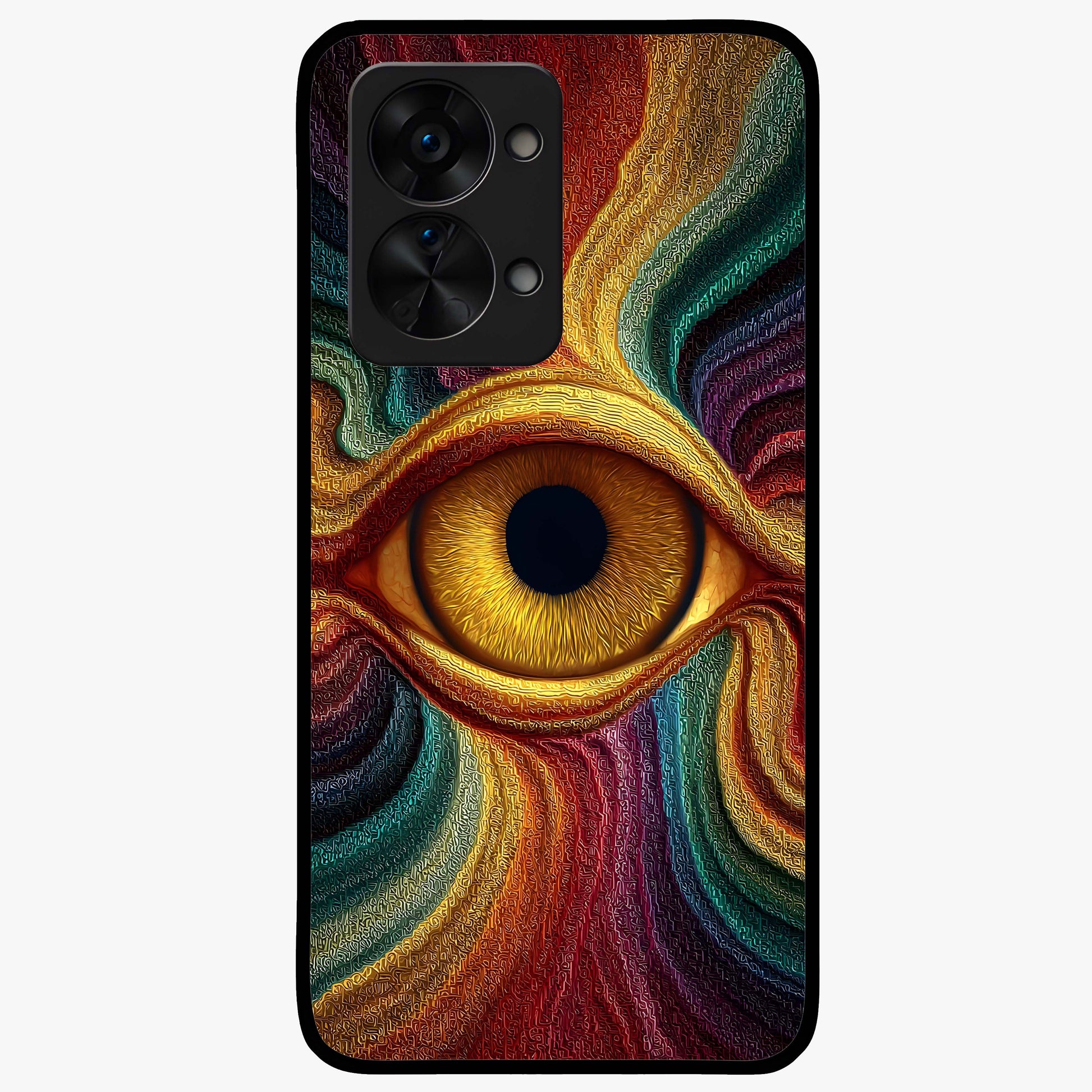 Visionary Flame Core Glass Case for 1+Nord 2T intense front view featuring fiery flame inspired artwork