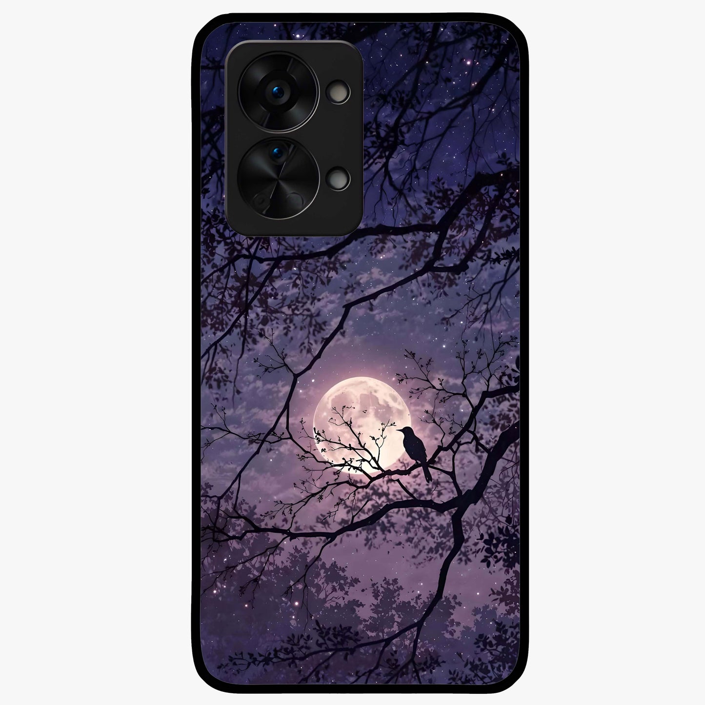Whispering Moon Silence Glass Case for 1+Nord 2T serene front view featuring moon inspired artwork in calm night tones
