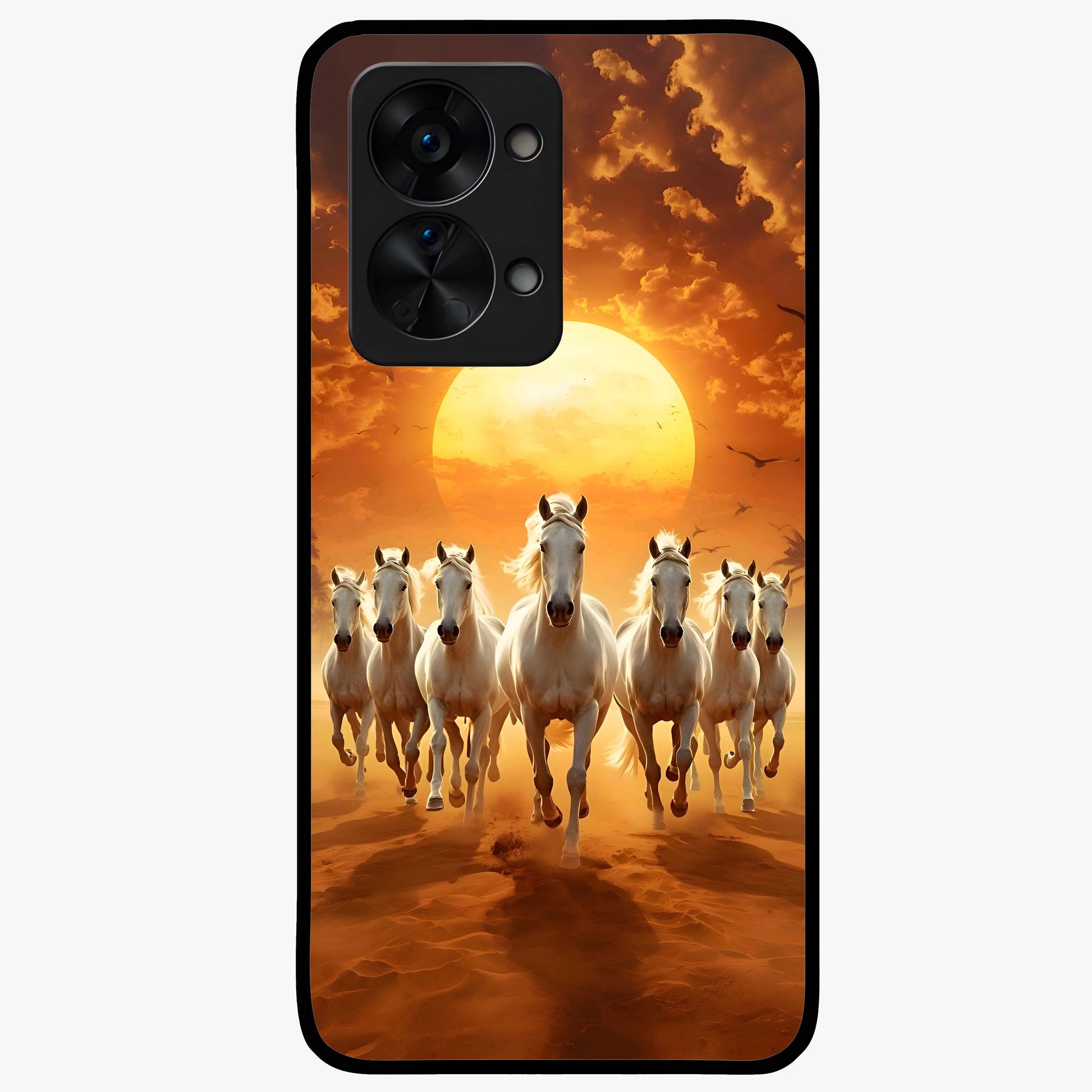 Wild Sunset Majesty Glass Case for 1+Nord 2T dramatic front view featuring bold sunset landscape artwork