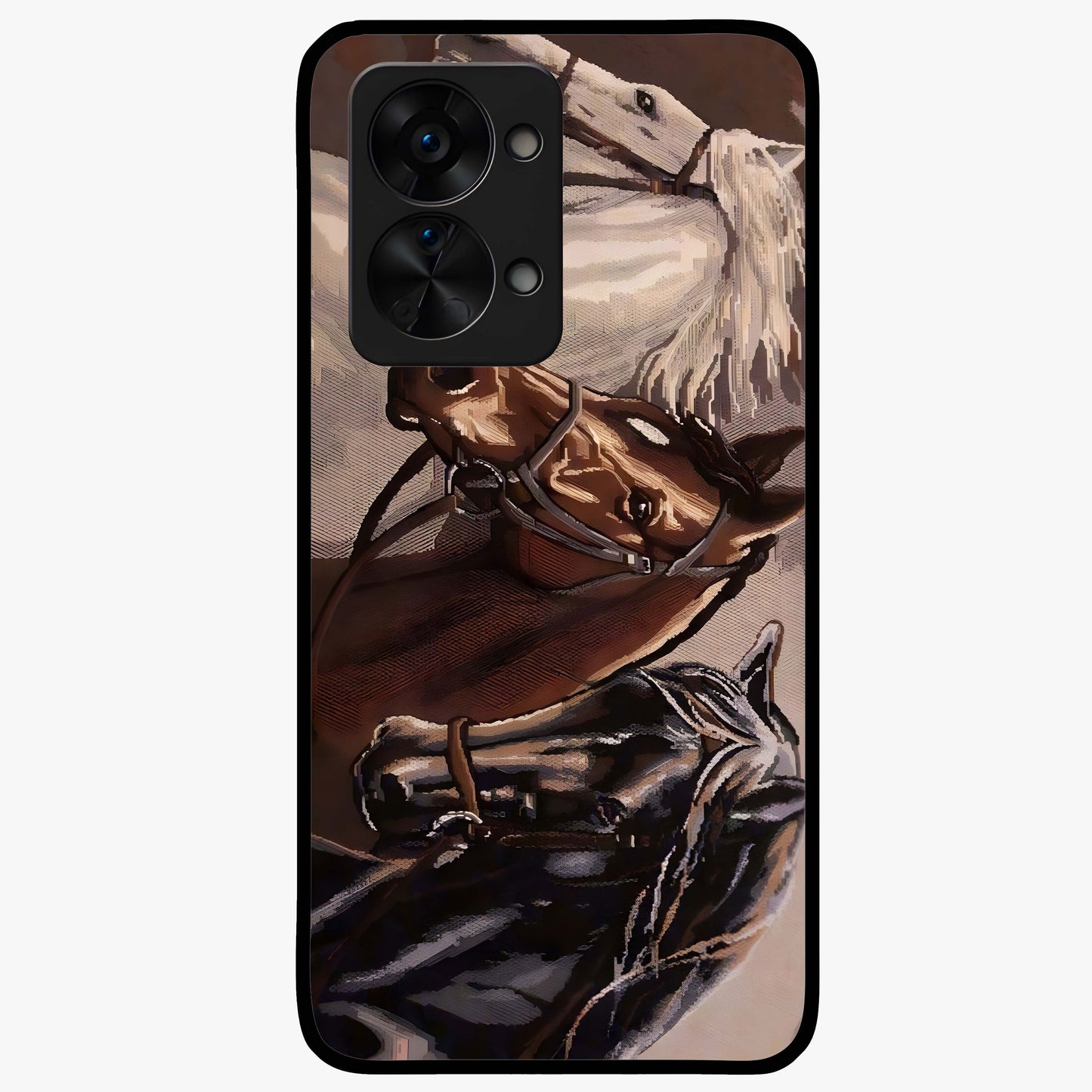 Wild Trio Gallop Glass Case for 1+Nord 2T powerful front view featuring three horses in motion with dynamic artwork